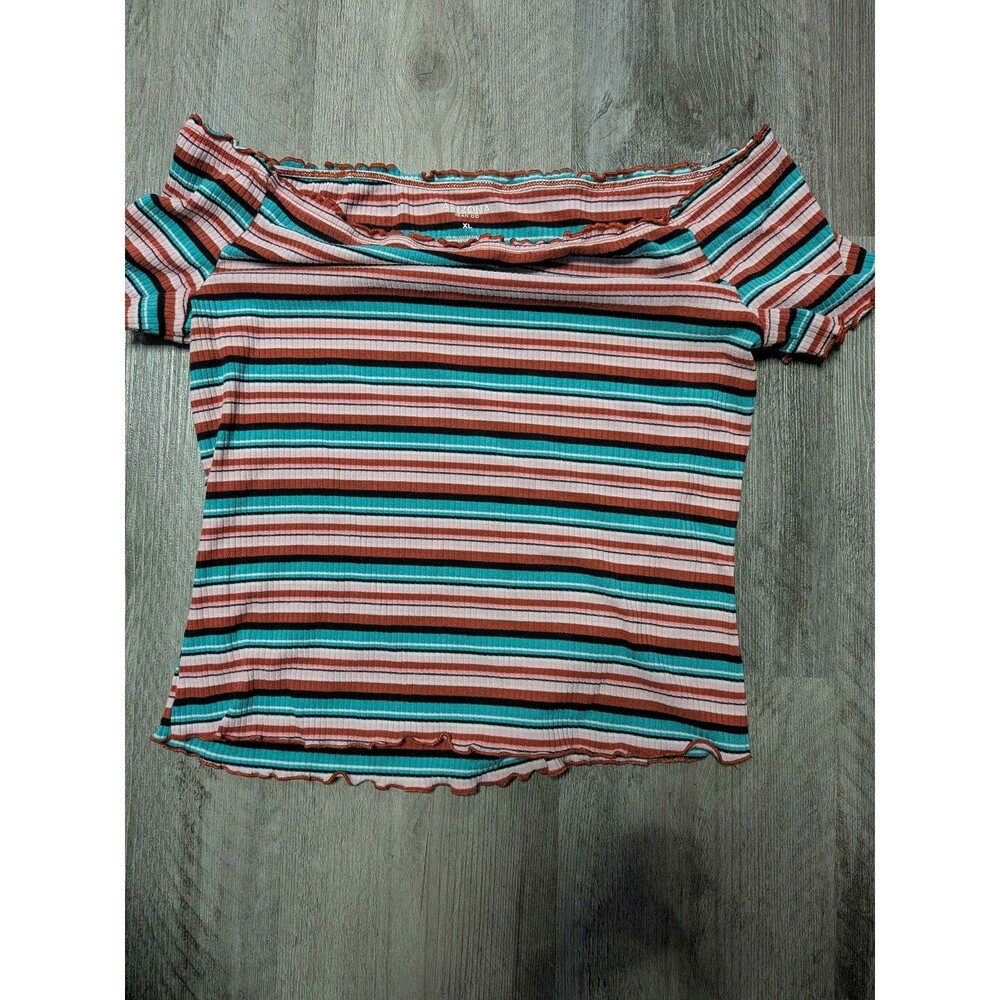 Arizona Jean Co Women's XL Off Shoulder Ribbed Striped Knit Top Blouse Tee
